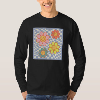 Groovy Daisy Blomma Glad Ansikte Hippie Rutig För T Shirt
