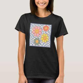 Groovy Daisy Blomma Glad Ansikte Hippie Rutig För T Shirt