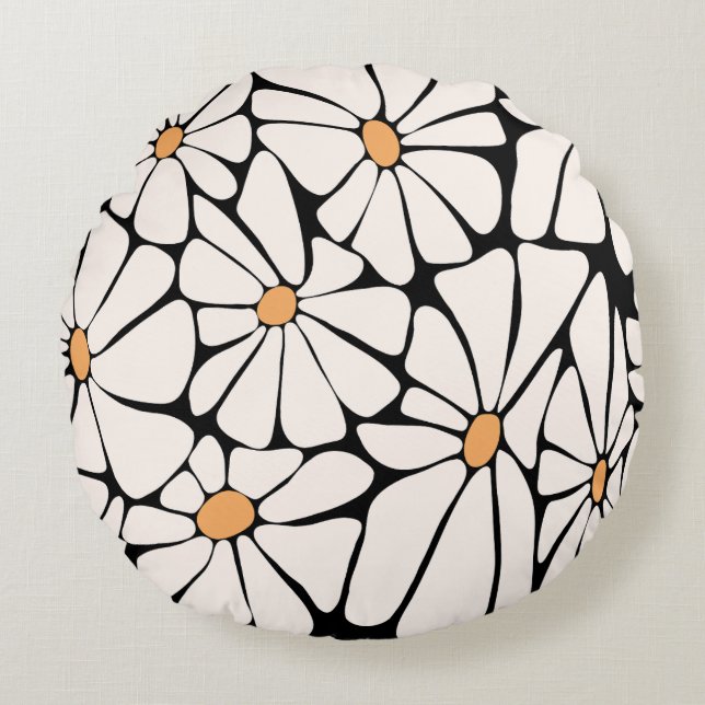  Groovy Daisy Blomma Retro  Rund Kudde (Framsidan)