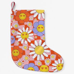 Groovy Daisy Blommigt Checkerboard, Y2K 90s Liten Julstrumpa