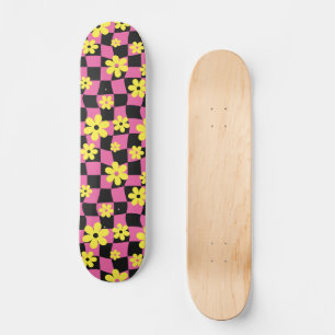 Groovy Daisy Blommigt Checkerboard, Y2K 90s Mini Skateboard Bräda 18,5 Cm