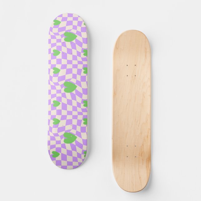 Groovy Daisy Blommigt Checkerboard, Y2K 90s Mini Skateboard Bräda 18,5 Cm (Framsida)