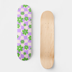 Groovy Daisy Blommigt Checkerboard, Y2K 90s Mini Skateboard Bräda 18,5 Cm