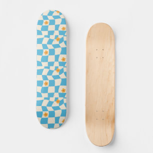 Groovy Daisy Blommigt Checkerboard, Y2K 90s Mini Skateboard Bräda 18,5 Cm