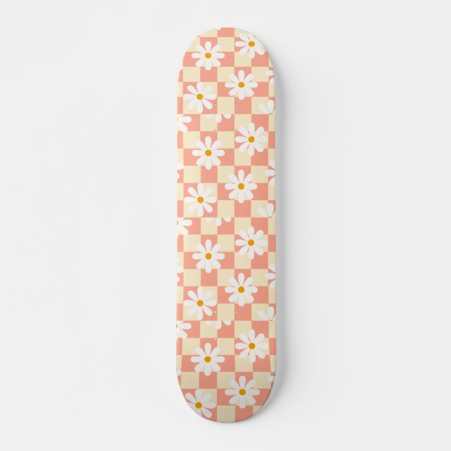 Groovy Daisy Blommigt Checkerboard, Y2K 90s Mini Skateboard Bräda 18,5 Cm (Framsida)