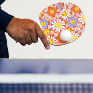 Groovy Daisy Blommigt Checkerboard, Y2K 90s Pingisracket