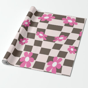 Groovy Daisy Blommigt Checkerboard, Y2K 90s Presentpapper