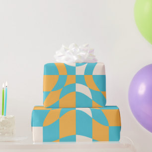 Groovy Daisy Blommigt Checkerboard, Y2K 90s Wrappi Presentpapper