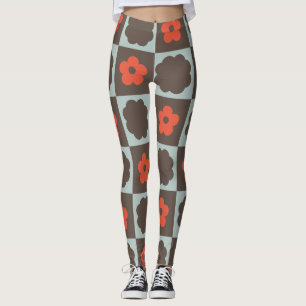 Groovy Daisy Blommigt Heart Checkerboard, Y2K 90s Leggings