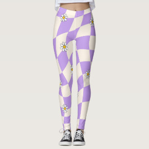 Groovy Daisy Blommigt Heart Checkerboard, Y2K 90s Leggings