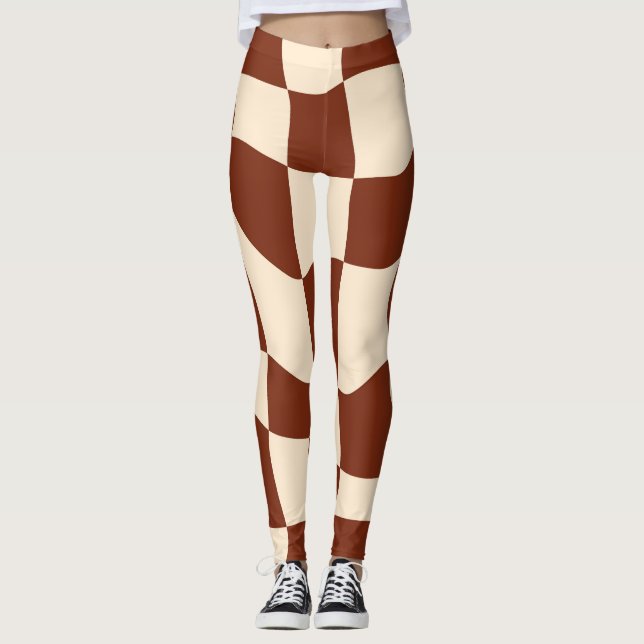 Groovy Daisy Blommigt Heart Checkerboard, Y2K 90s Leggings (Framsida)