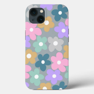 Groovy Daisy Flowers Grått Retro Boho Blommigt