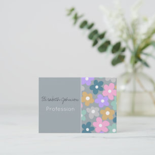 Groovy Daisy Flowers Grått Retro Boho Blommigt Visitkort