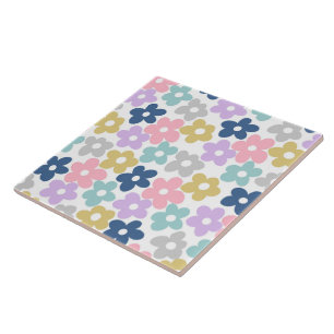 Groovy Daisy Flowers Retro Boho Blommigt Kakelplatta