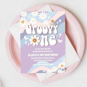 Groovy Daisy Första Födelsedagsinbjudan Inbjudningar