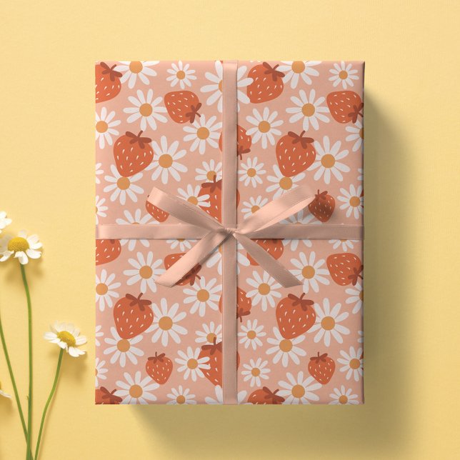 Groovy Daisy Jordgubbs Tryck Sommar Vår Rosa Presentpapper (Skapare uppladdad)