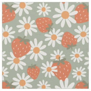 Groovy Daisy Jordgubbstryck Sommar Vår Salvia Tyg