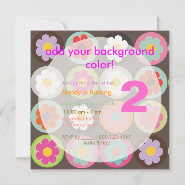 Groovy-Daisy/Ljussextio Födelsedagsfester Inbjudningar (Framsida)