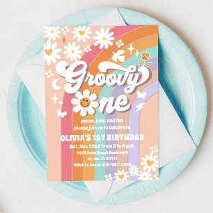 Groovy Daisy Rainbow 1-års inbjudan