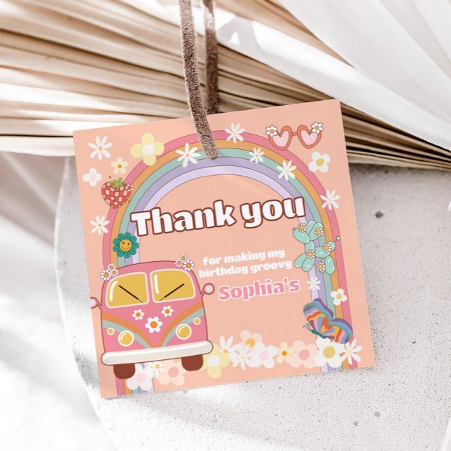 Groovy Daisy Rainbow Födelsedagsfest Square Gåvor Etiketter (Groovy Daisy Birthday Party Square Favor Tags)