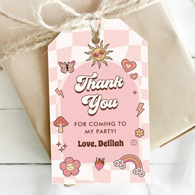 Groovy Daisy Retro 1:a födelsedagen Party Presentetikett (Skapare uppladdad)