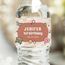 Groovy Daisy Retro 1:a födelsedagen Party Vattenflaskor Etikett