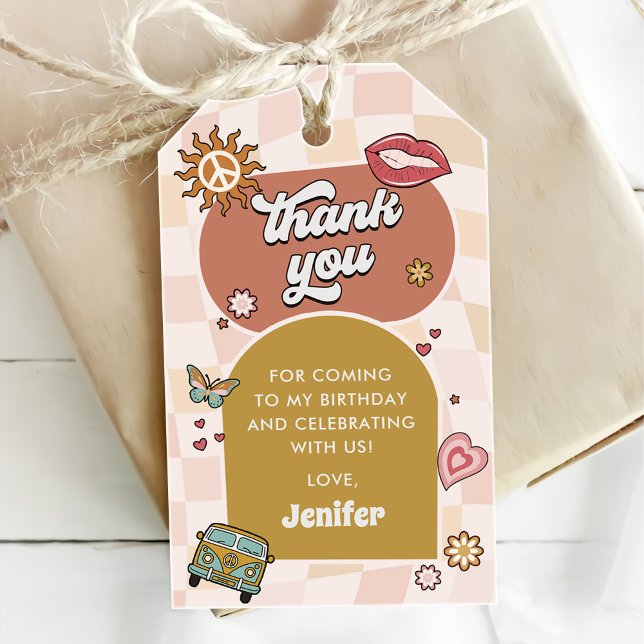 Groovy Daisy Retro 1-års födelsedagsfest Presentetikett (Skapare uppladdad)