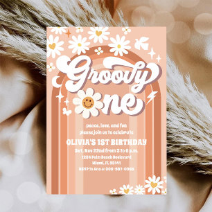 Groovy Daisy Retro 1-års inbjudan
