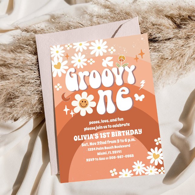 Groovy Daisy Retro 1-års inbjudan (Skapare uppladdad)