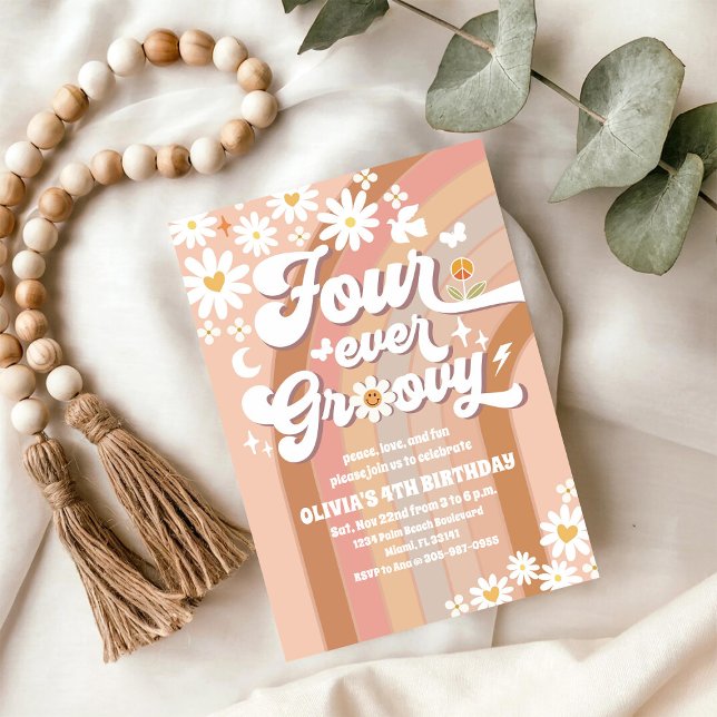 Groovy Daisy Retro Födelsedagsinbjudan Inbjudningar (Skapare uppladdad)