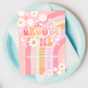 Groovy Daisy Retro Födelsedagsinbjudan Inbjudningar