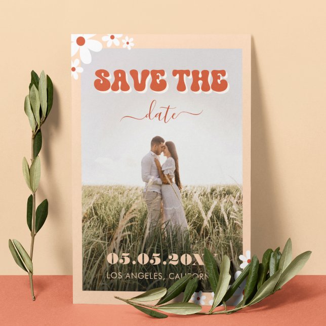 Groovy Daisy Retro Hippie 70-talet Bröllop Spara Datumet (Skapare uppladdad)