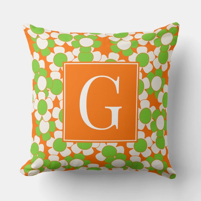 Groovy Daisy Toss - Lime, Orange & Vit Kudde (Framsida)