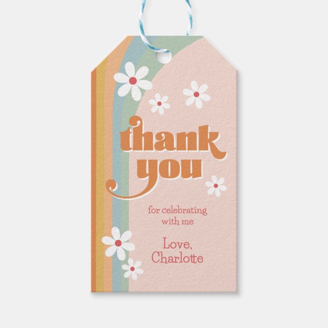 Groovy Daisys Girl Birthday Tack Presentetikett (Framsidan)