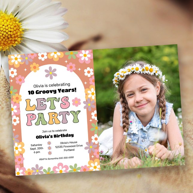 Groovy Daisys Hippie Photo Girl's Birthday Inbjudningar (Skapare uppladdad)