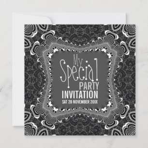 Groovy Damask Twist Svarta Vita Fester Inbjudninga Inbjudningar