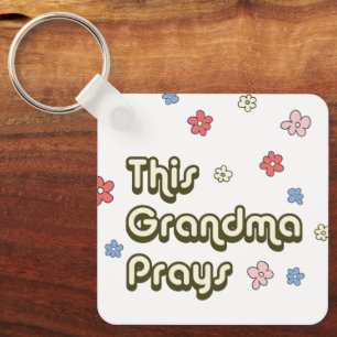 Groovy Denna farmor Prays-Blommigt Nyckelring