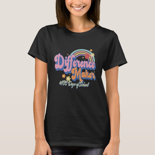 Groovy Difference Maker Rainbow 100 dagar i skolan T Shirt (Framsida)