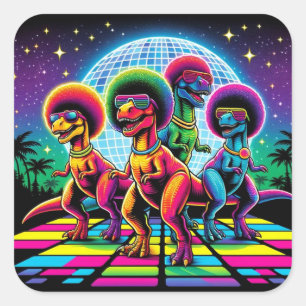 Groovy Dino Beat Disco T-Rex Fyrkantigt Klistermärke