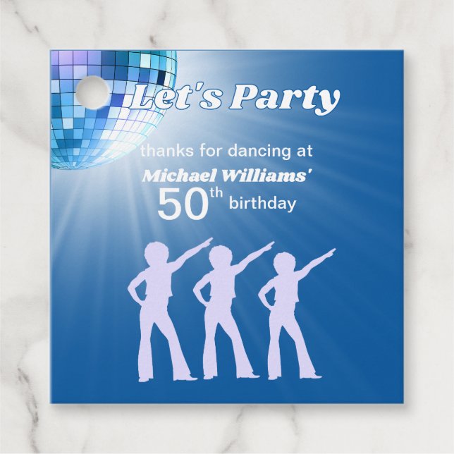 Groovy Disco Ball Blue Mans 50th Birthday Gåvor Etiketter (Framsida)