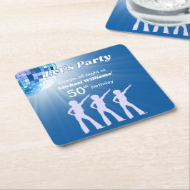 Groovy Disco Ball Blue Mans 50th Birthday Underlägg Papper Kvadrat