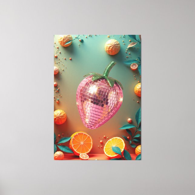Groovy Disco Ball Strawberry Fruit Pop Art Wall  Canvastryck (Framsida)