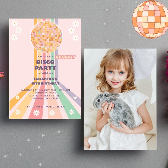 Groovy Disco Birthday Photo Inbjudningar (Photo Invitations)