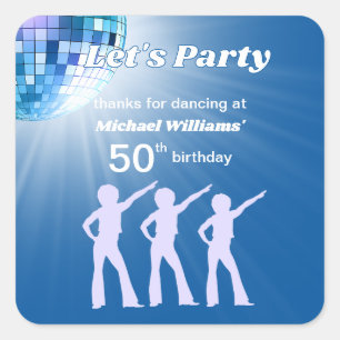 Groovy Disco Boll Blå Mans 50-årsdag Fyrkantigt Klistermärke