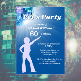Groovy Disco Boll Blue Womans 60:e födelsedagen Inbjudningar