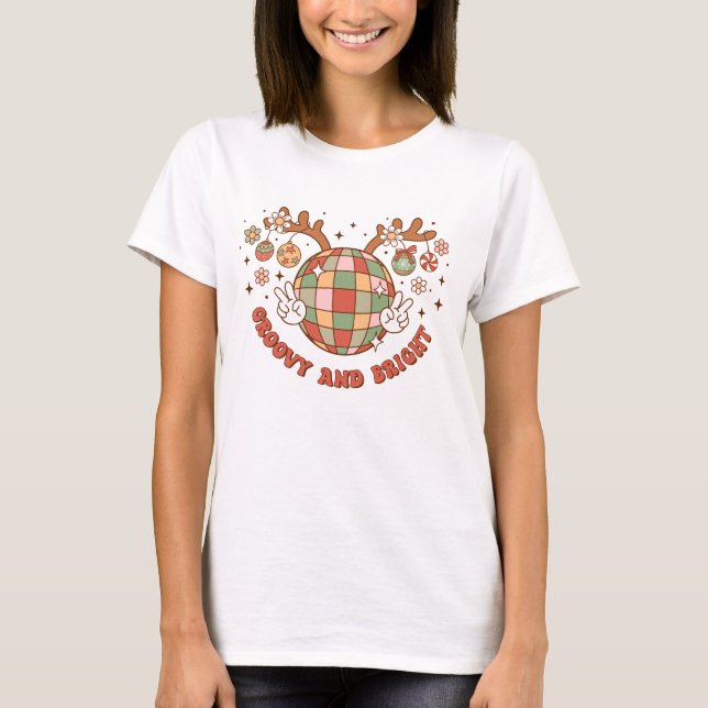 Groovy Disco Boll Reindeer T-Shirt (Framsida)