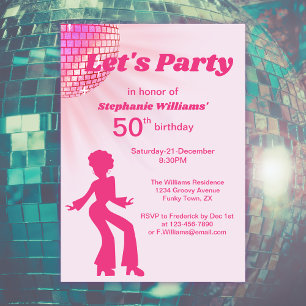 Groovy Disco boll Rosa Lila Vare 50:e födelsedagen Inbjudningar