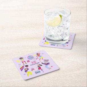 Groovy Disco Lila Girls Party Millennial Retro Underlägg Papper Kvadrat