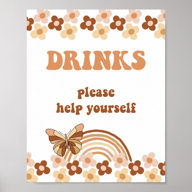 Groovy Drinks Partyschild Retro Hippie Poster (Framsidan)
