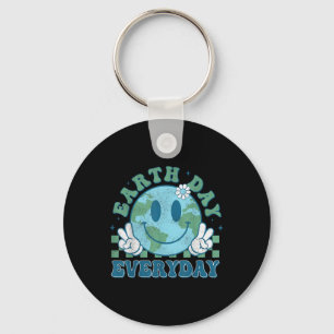 Groovy Earth Day 2025 Varje dag Smile Ansikte Spar Nyckelring